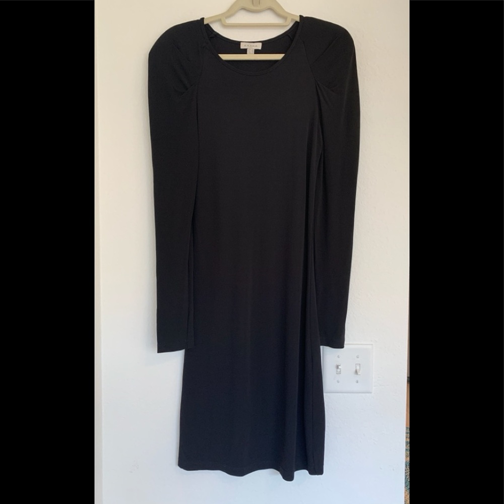 AXARA PARIS black stretch dress pleat shoulder XS